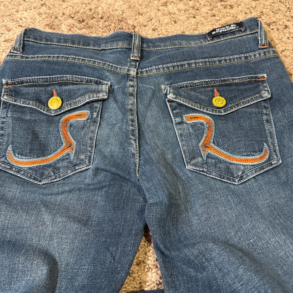 Women's Rock & Republic Flare Jeans Size 29 Blue with Orange Stitching